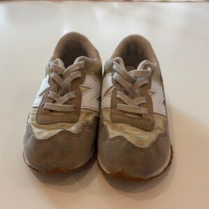 New Balance Kids Tan and White Sneakers